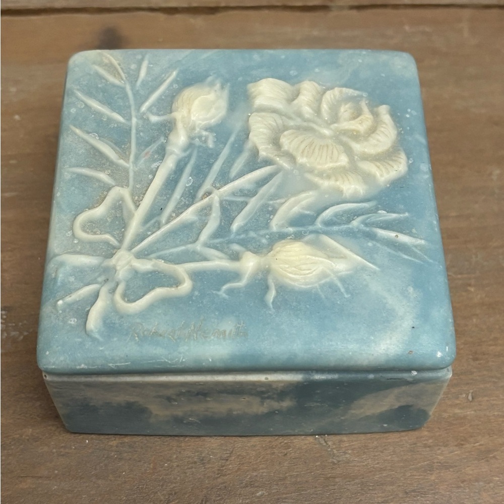 Vintage 70s Robert Nemith
Butterfly Incolay Stone Trinket
Jewelry Box 1974 Blue